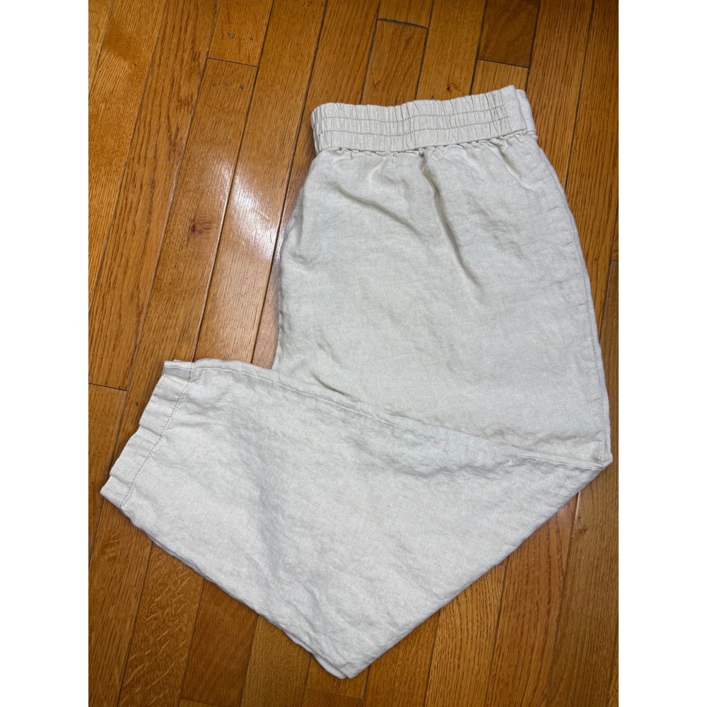 Eileen Fisher Womens Oatmeal 100% Organic Linen Tapered Cropped Pants Size M